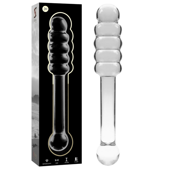 Nebula-serien från Ibiza - MODel 20 Dildo i borosilikatglas, klar 20,5 cm -o- 3 cm