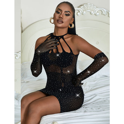 Subblime - 952235 Fishnet Dress With RhinestOnes Black one Size
