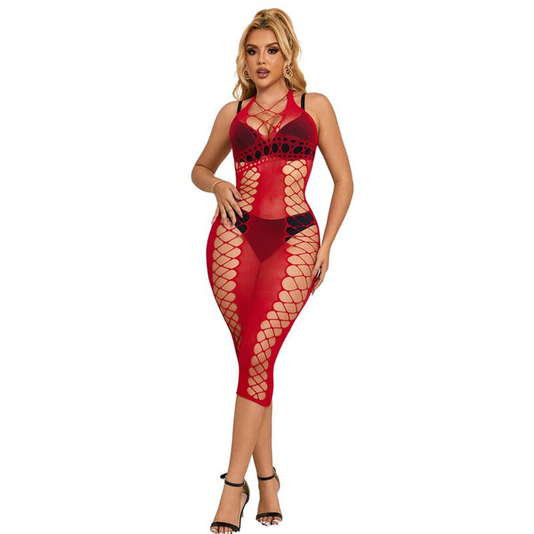 Subblime - 952327 Long Red Fishnet Dress One Size