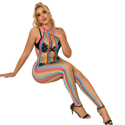 SubbliMe - 952358 Rainbow Mesh Halter Neck Bodystocking Xs/m