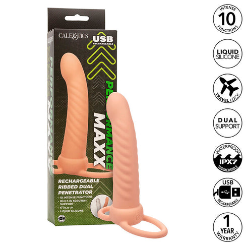 Calexotics - Maxx Ribbed Dual Penetrator 10 vibrasjoner Flesh