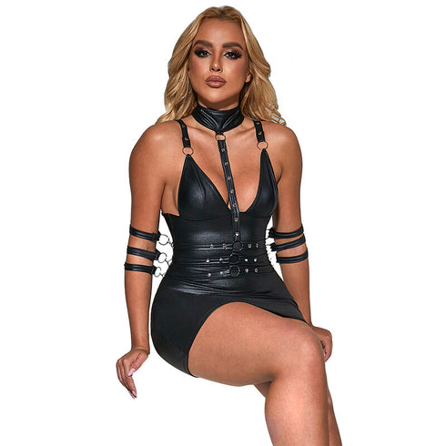 SubbliMe - 954406 Leather Bondage DreSs Black s/m
