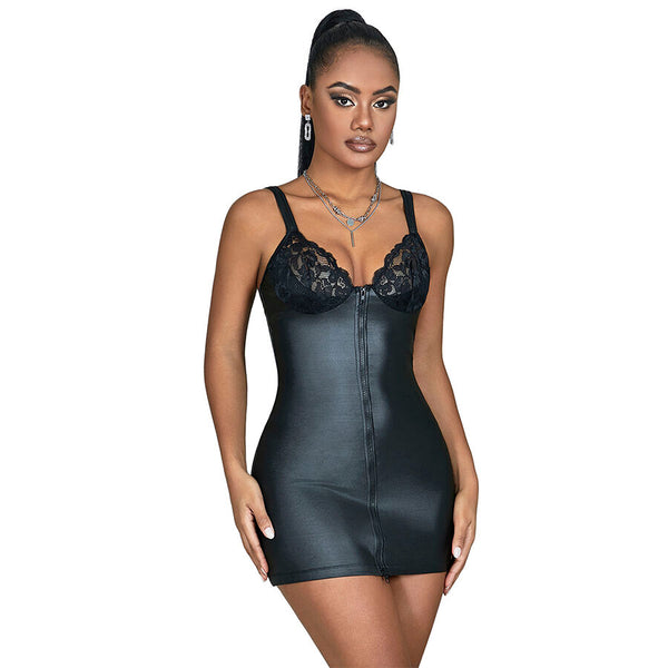 SubbliMe - 957568 Leather Zip DreSs Black s/m