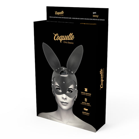 Coquette Chic Desire - Vegan Leather Mask With Bunny Ears